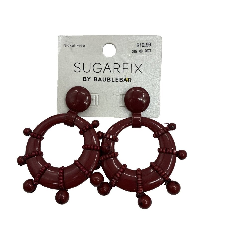 Sugarfix by BaubleBar Womens Statement Earrings Red Beaded Hoop Nickel Free